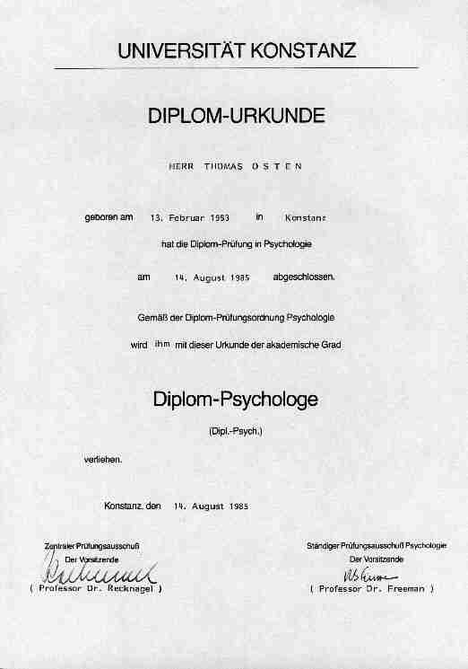 Psychologie Urkunde